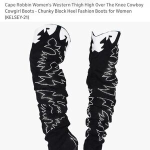Cape Robbin Black and White Thigh-High Heeled Boots